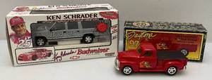 lot 136 image: 97 Daytona Bike Week Diecast 1952 Chevrolat Pickup (Writing Present On Box) & Ken Shrader Die cast Suburban Truck Bank (NIB)