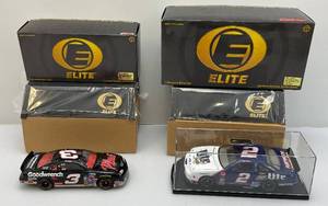 lot 139 image: Two ELITE 124 Scale Limited Edition Die Cast Cars 1 #3 Dale Earnhardt, 1 #2 Rusty Wallace (NIB) With Display Base