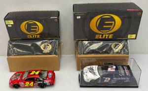 lot 140 image: Two ELITE 124 Scale Limited Edition Die Cast Cars 1 #2 Rusty Wallace, 1 #24 Jeff Gordon (NIB) With Display Base