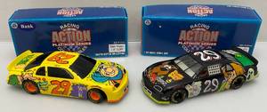 lot 144 image: Action Platinum Series Collectibles 124 Scale Diecast Stock Car Bank #29 (Steve Grissom Flintstone Car) & (Scooby Doo #29 Robert Pressley) Stock Car (NIB)