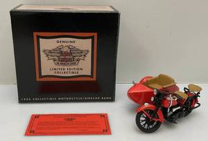 lot 192 image: Harley Davidson  Limited Edition Collectible Diecast 1933 Motorcycle & Sidecar Bank (NIB)
