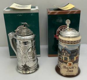 lot 231 image: Misc. 1990s Anheuser Busch Collectors Club Membership Stein & 125th Aniversary Stein (NIB)