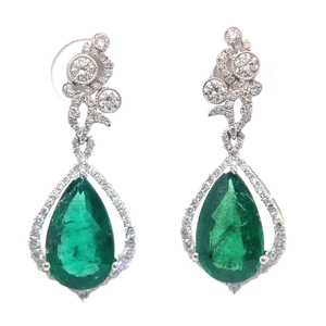 NEW 6.22 Carat Emerald & Natural Diamond Dangle Earrings in 18K White Gold with GIA Report $32,870 Appraisal Included