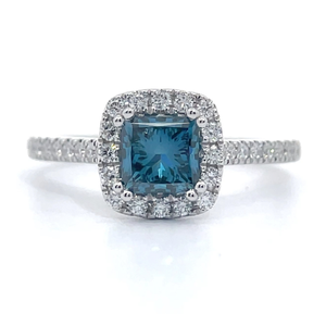 1.42 Carat Fancy Blue Diamond & White Diamond Halo Ring in 14k White Gold $2,495 Retail VIDEO