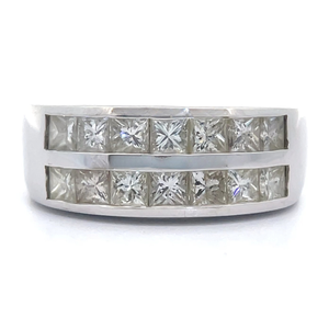 Mens 2.25 Carat Princess Cut Natural Diamond Double Row Ring in HEAVY 14k White Gold $5,500 Retail