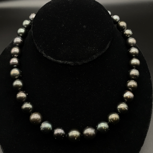 NEW Tahitian 12-14 mm Pearl Strand Necklace w 14k White Gold Diamond Clasp $9,550 Appraisal Included