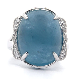 LARGE 14.78 Carat Aquamarine & Natural Diamond Flower Ring in Platinum $8,190 Appraisal Included