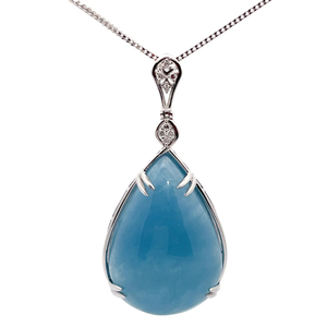LARGE 73.17 Carat Aquamarine & Natural Diamond Drop Pendant Necklace in 14k White Gold $23,145 Appraisal Included