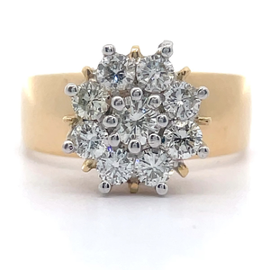 1 Carat Natural Diamond Flower Cluster Ring in 14k Yellow Gold $2,465 Retail VIDEO