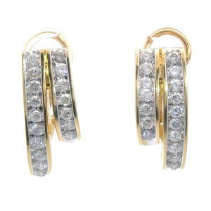 1.50 Carat Natural Diamond Double Curve J-Hoop Earrings in 14k Yellow Gold $3,999 Retail