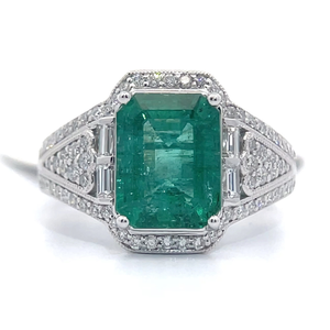 NEW Designer Gadi Shemesh 4.23 Carat Emerald & Natura Diamond Art Deco Filigree Ring in Platinum $25,500 Appraisal Included VIDEO