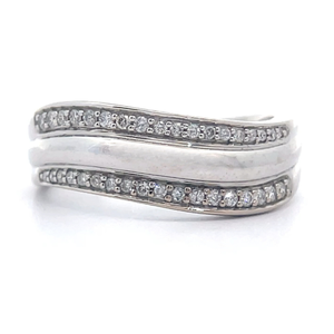 Double Row 0.30 Carat Natural Diamond Curved Triple Wave Ring in 18k White Gold $1,750 Retail