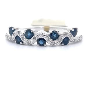 Natural Diamond & Blue Sapphire Pav Curve Ring in 14k White Gold $1,096 Retail Tag VIDEO