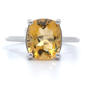Large 30 Carat Citrine Four-Prong Solitaire Basket Ring in White Gold VIDEO