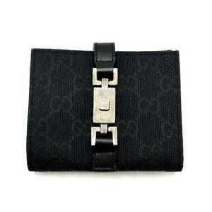 GUCCI Black Jackie GG Canvas x Leather Compact Wallet - Authentic $500 Retail