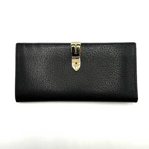 GUCCI Leather Long Wallet Black Gold Belt Motif - Authentic $500 Retail