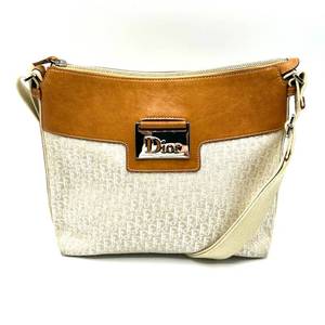 Christian Dior Ivory x Brown Trotter Canvas x Leather Shoulder Bag - Authentic $1000 Retail
