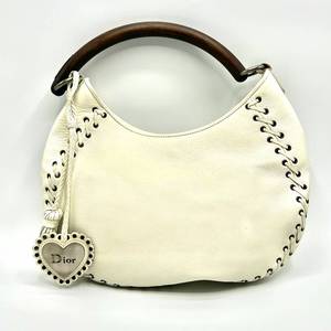 Christian Dior Ivory Leather Heart Wood Handle Bag - Authentic $1,500 Retail