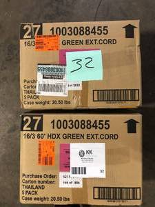 Lot of HDX 60 ft. 163 Extension Cord, Green Customer Returns See Pictures