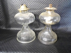 2 Matching Vintage Glass Oil Lamps