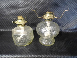 2 Vintage, Glass Oil Lamps