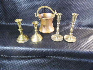 Brass Pot and Candle Sticks