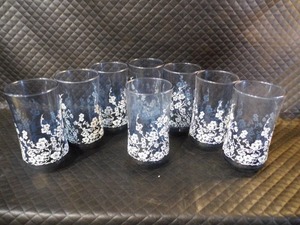 Set of 8 Libbey Oriental Blue with Flowers Drinking Glass