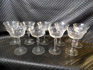 9 Glass Etched Champagne Glasses