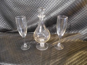 Vintage Glass Decanter with 2 Champagne Glasses