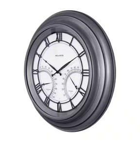 AcuRite 24 in. LED-Illuminated Outdoor Wall Clock with ThermometerHumidity Sensor, Roman Numerals, Metal Frame, Glass Lens
