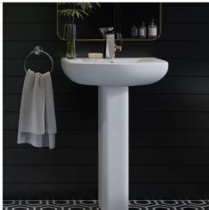 Swiss Madison Modern White Ceramic Rectangular Chateau Pedestal Bathroom Vessel Sink with Round Single Faucet Hole