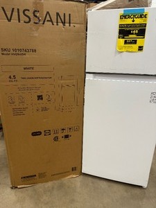 Vissani 4.5 cu. ft. 2-Door Mini Refrigerator in White with Freezer  Slight dent on bottom corner customer Return see pictures