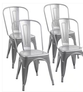 LACOO 18 in. Silver Metal Dining Chairs Stackable Indoor Outdoor Chair Patio Chicken Chair (Set of 4)