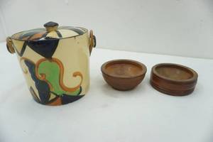 lot 135 image: Serving containers, wood and ceramic