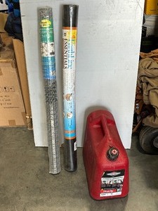 Gas Can, Landscape Fabric, Metal Mesh Fencing