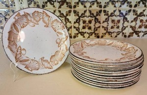 lot 31 image: Vintage Stonehenge Midwinter Seascape Pattern Chinaware Luncheon Plates  9 inch