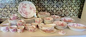 lot 32 image: Romantic Johnson Bros Elizabeth Pattern Dinnerware Service  110 pieces