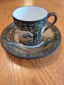 lot 37 image: Lovely Art Nouveau Decorated Porcelain Demitasse Cup and Saucer
