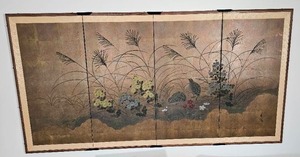 lot 25 image: Vintage Japanese Four Panel Byobu Painted Screen