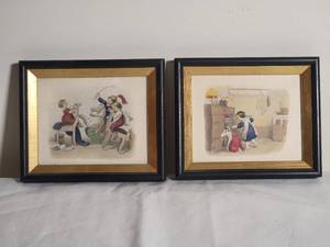 lot 109 image: Charming Vintage French Nursery Framed Print Pair