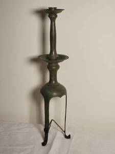 lot 108 image: Antique James Mont Style Molded Metal Candle Lamp
