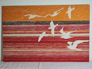 lot 99 image: Stunning Vintage Textile Print - Seagulls Over Sunset Sea