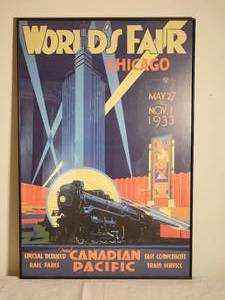 lot 98 image: Cool Art Deco Poster Print - Worlds Fair Chicago, Canadian Pacific
