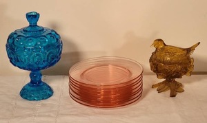 lot 95 image: Vintage Mid-Century Colored Depression Glass Collection - (10)