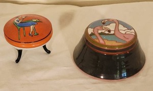 lot 112 image: Vintage Handpainted Art Deco Vanity Jar Pair