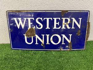 lot 8 image: Western Union 2 Sided Porcelain Sign 12 x 24