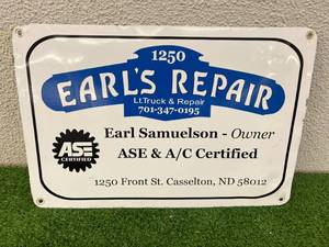 lot 97 image: Earls Repair Metal Sign 12 x 18