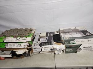 8 boxes mix carpet squares and gym floor mats
