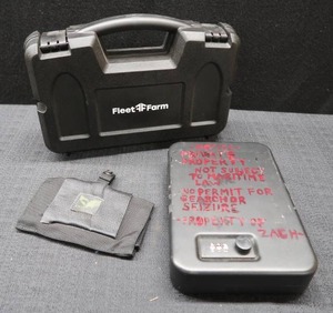 lot 54 image: PORTABLE PISTOL SAFE, GUN CASE & HOLSTER