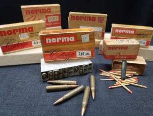 lot 58 image: VINTAGE NORMA 7.65 AMMO  PLUS EMPTY BOXES